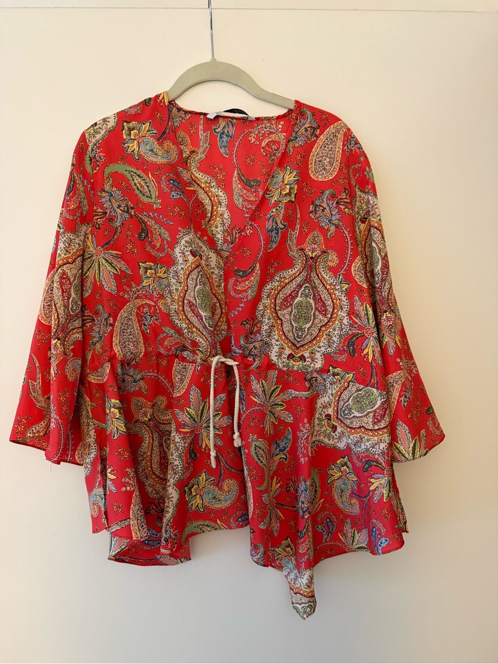 Zara Red Paisley Drawstring Peplum Tunic